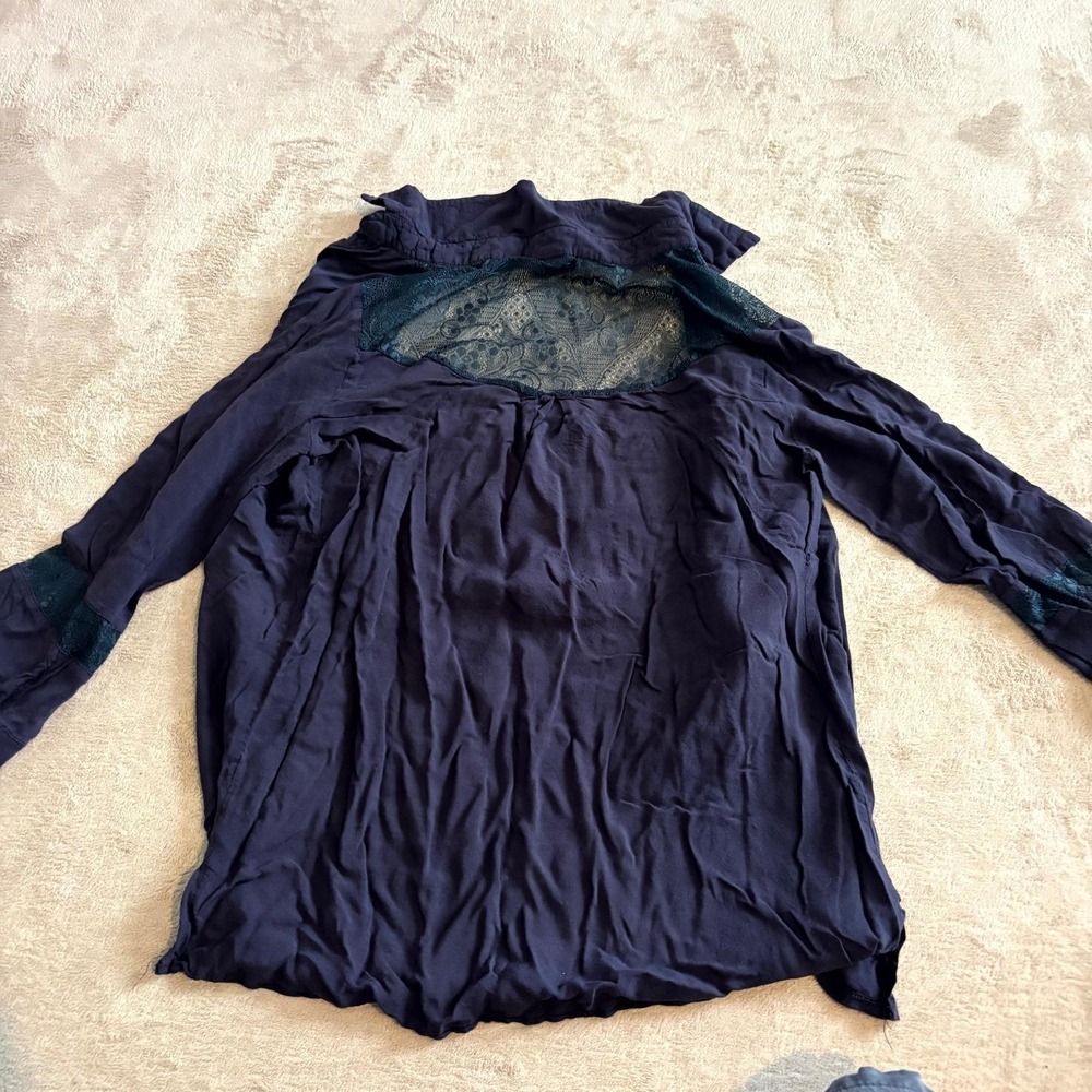 BKLYN Women's Purple Sheer Lace Button Front Blouse Top Boho Long Sleeve - Picture 6 of 6